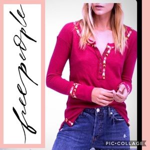NWT Free People pink Rainbow Thermal Henley, XS